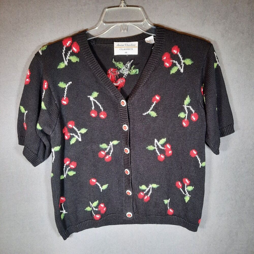 Marisa Christian Vintage Cherry Cardigan Womens Size M Y2K Coquette Cottage Core